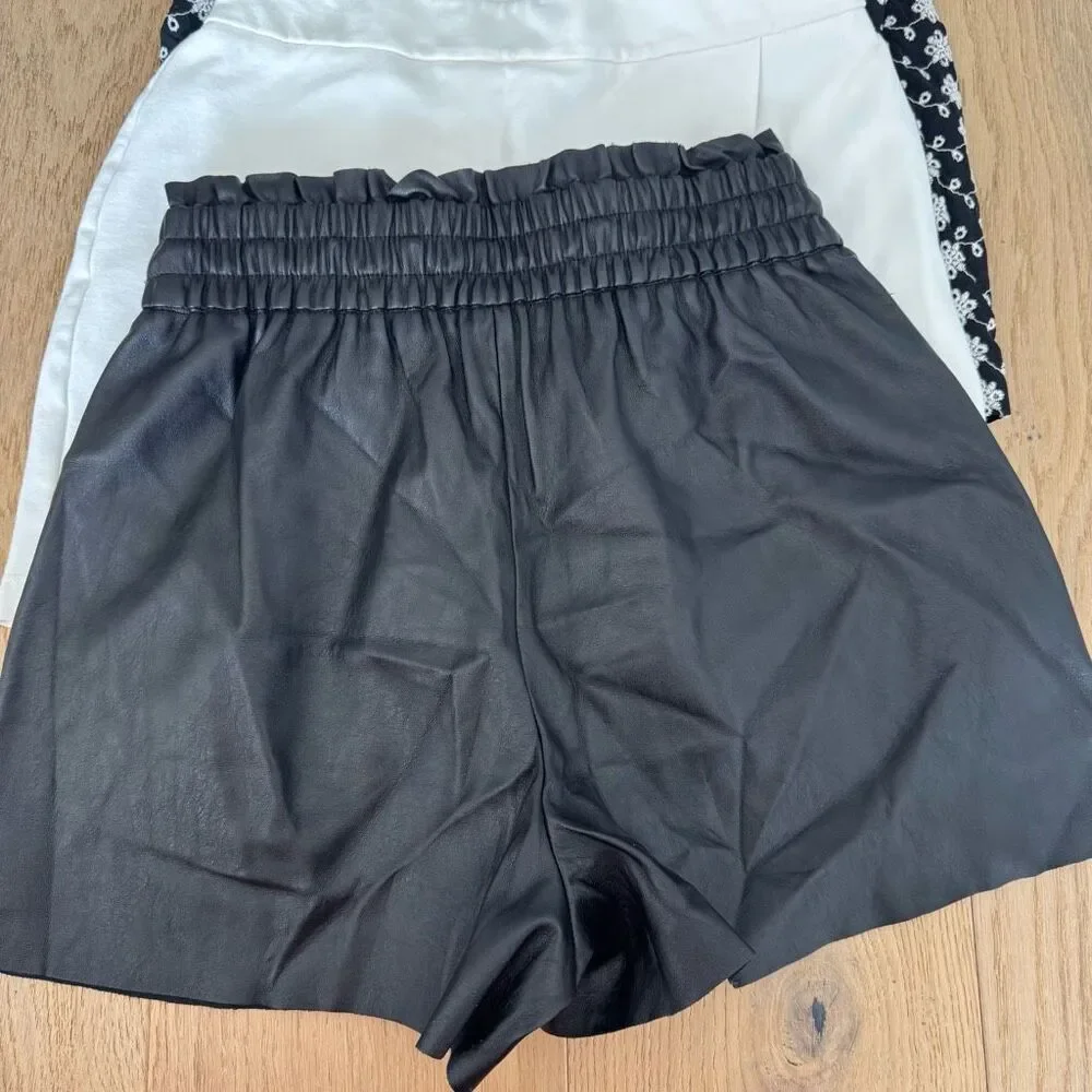 Zara Skirt Skort Bundle Faux Leather Eyelet White Black Size Small Tie Waist